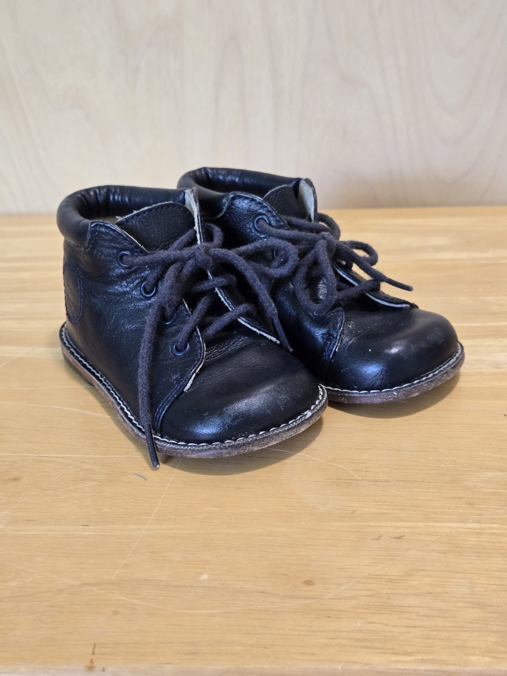 Navy Blue Leather Lace-Up Baby Shoes